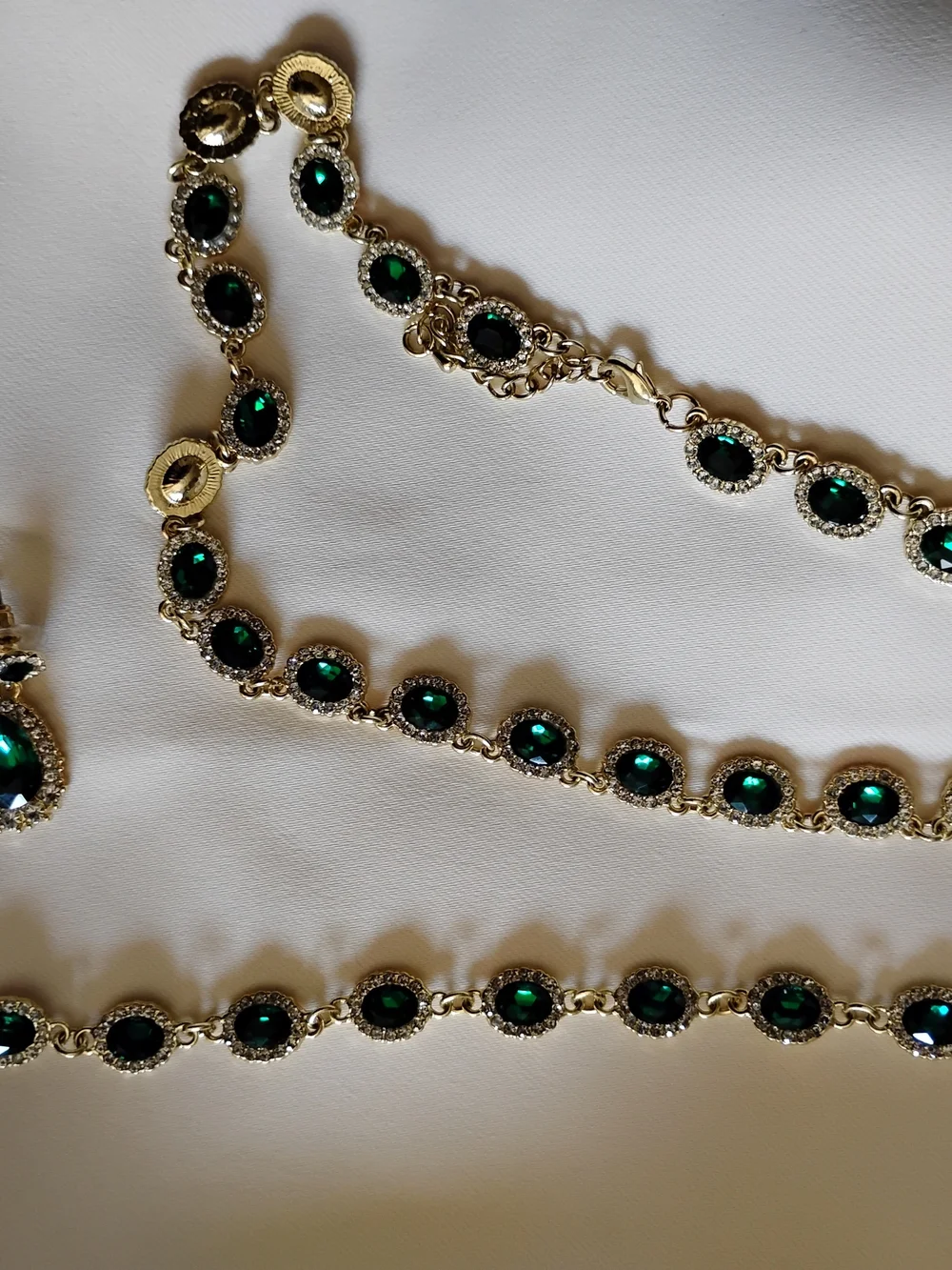 Emerald Green Crystal Link Necklace and Bracelet Set